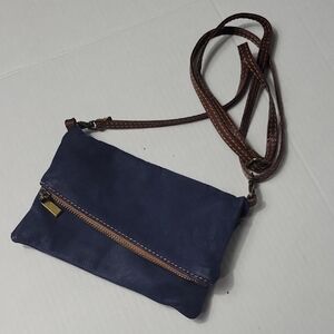 Navy Crossbody Clutch with Brown Strap